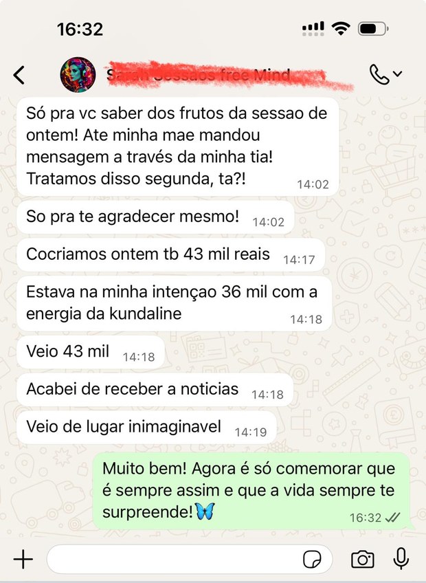 Mensagem de aluna contando o resultado